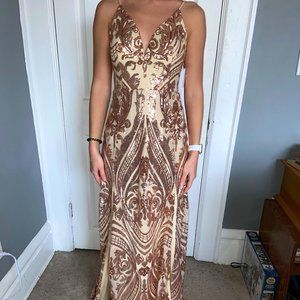 Rose Gold Sequin Maxi Dress